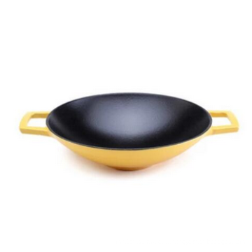 China Enamel Ferro fundido Wok Inner Black Externo Opcional Cor